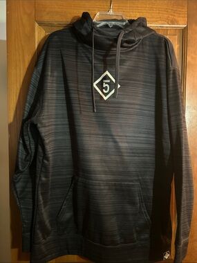 Men's Black Striped Pullover Hoodie with Logo